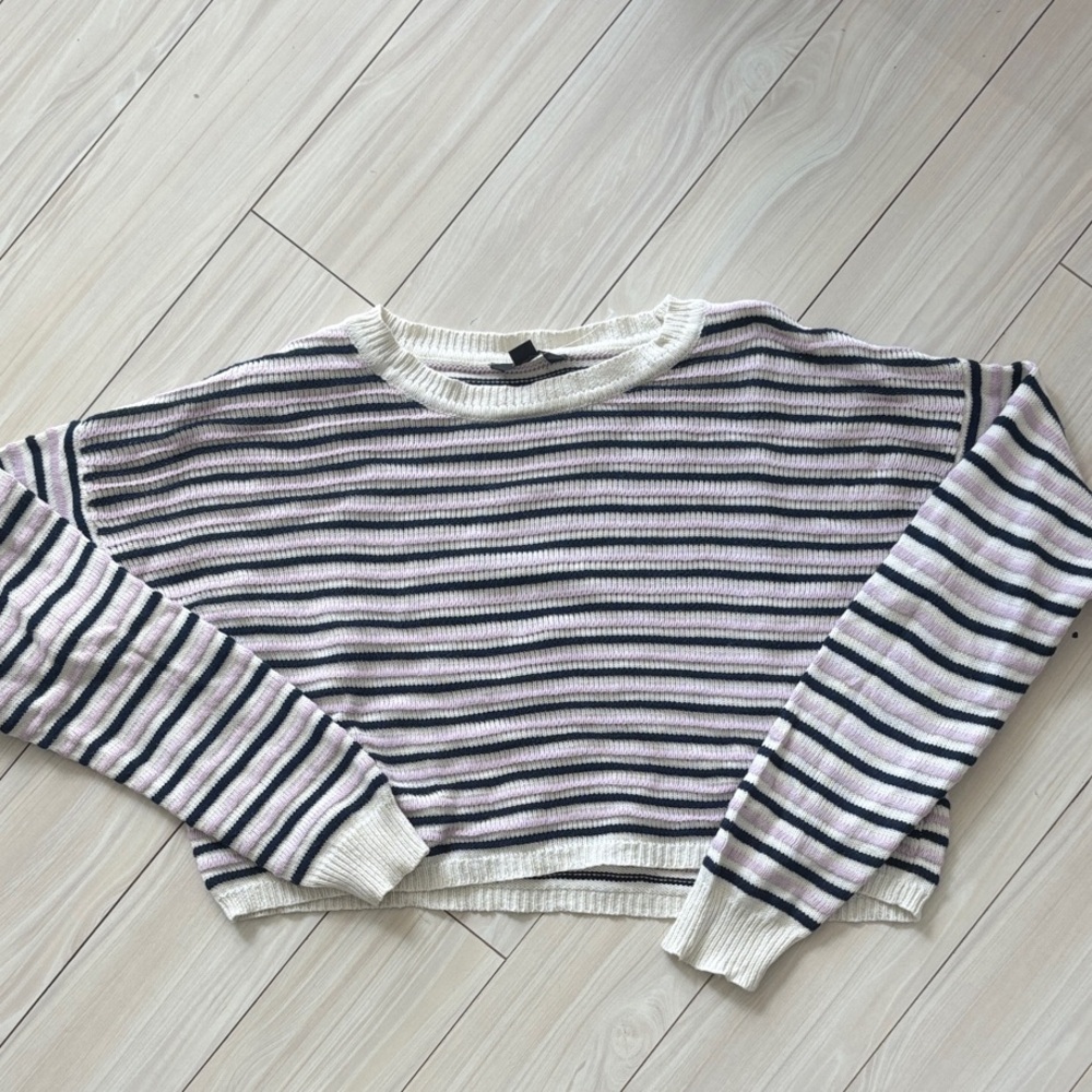 American Eagle Outfitters Striped Crew Neck Sweater - Blue, Cream, Pink